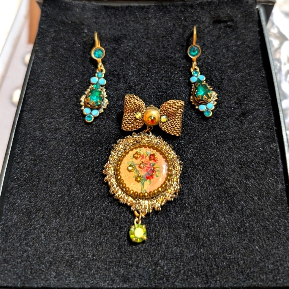 Michal Negrin Earrings and Brooch Demi Parure Swarovski Crystal Set